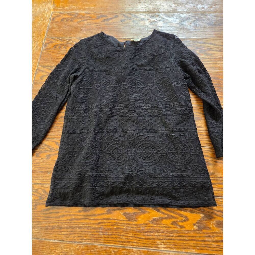Sezane black lace lined sheer sleeve long sleeve blouse sz 36/US 4